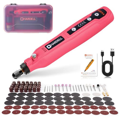 HARDELL Mini Cordless Rotary Tool Kit 129Pcs, Multi-Purpose DIY Craft Tool - color: Pink Pro