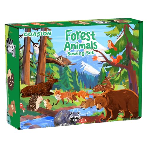 GOASION Sewing Kit for Kids, 8 Pcs Jungle Crafts Sewing Kit, Ages 5-8-12 - color: Forest Animals Sewing Set-8 Pack