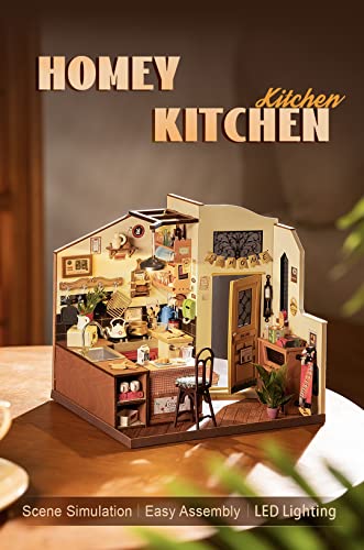 Rowood Miniature House Kit,DIY Miniature Dollhouse Kit for Adults,Wooden Table Collection Model Kits to Build,Birthday for Adult(Homey Kitchen) - style: Homey Kitchen