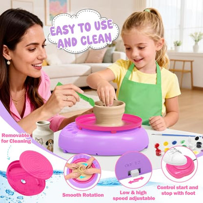 Weilim Pottery Wheel for Kids Beginners, Air-Dry Clay & Paint Kit Ages 6-12 - color: Purple