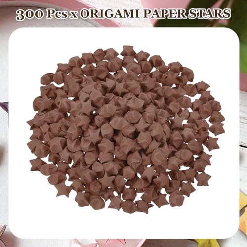 MECCANIXITY 300 Pcs Paper Stars Pre-made Origami Lucky Wishing Star for Best Wish Christmas Party Wedding Valentine's Day Girl Friends Gift(Dark Brown) - color: Dark Brown