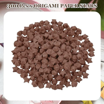 MECCANIXITY 300 Pcs Paper Stars Pre-made Origami Lucky Wishing Star for Best Wish Christmas Party Wedding Valentine's Day Girl Friends Gift(Dark Brown) - color: Dark Brown