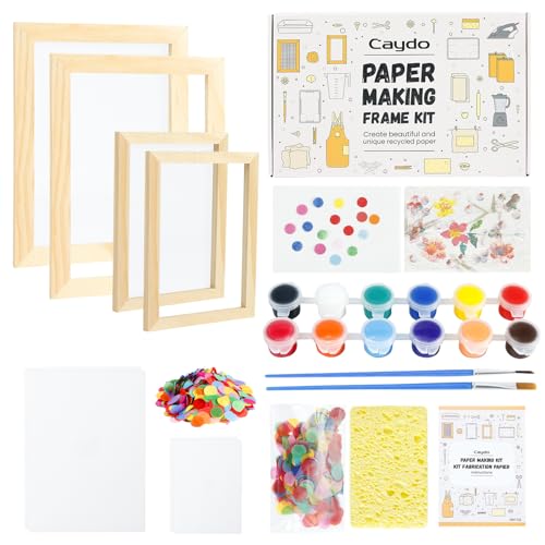 Caydo Paper Making Kit, 2 Size A5 A6 Papermaking Mould and Deckle - style: A5 A6 & paints kit
