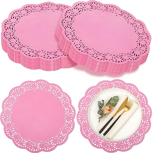 Yexiya 200 Pcs Lace Paper Doilies 14 Inch Round Foil Placemats, Pink - color: Pink