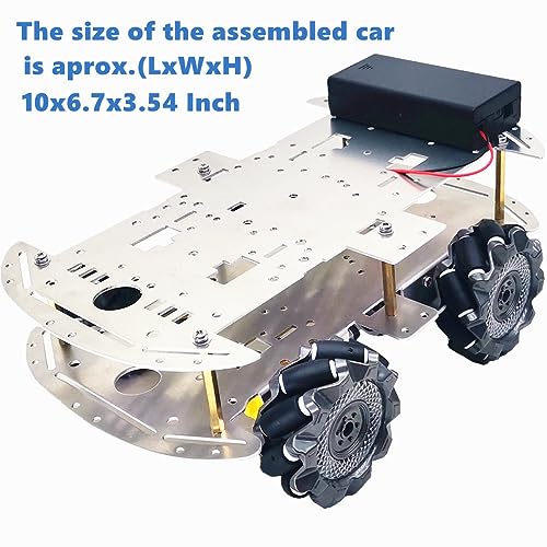 DIY Mecanum Wheel Car Kit with Metal Chassis and TT Motor Smart Robot 4WD Omnidirectional Car Programming Kit with Speed Encoder for Arduino/Microbit/Raspberry Pi for Adult Age 15+(Unassembled)