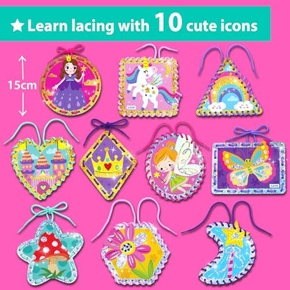 KRAFUN Princess Unicorn Holographic Lacing Cards Age 3+ | 10 Projects - color: Girly