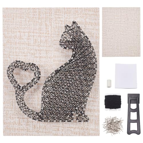 WEBEEDY DIY String Art Kit Cat Mitten Animal Craft Kit with Heart Pattern Creative Craft Kits for Adult Christmas Home Wall Table Decorations Gift - color: Cat