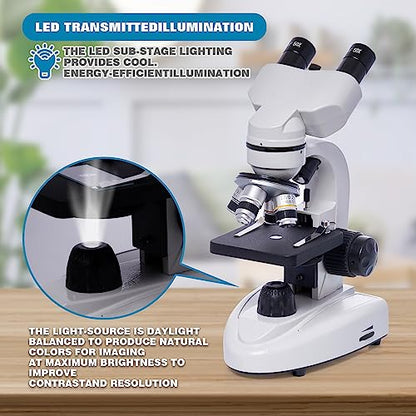 SELFIE CAT 200X-5000X Binocular Compound Microscope for Adults & Students