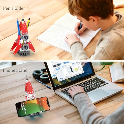 3D Metal Puzzle Rocket Building Kit 2-in-1 Pen Holder & Phone Stand for Desk - DIY Assembly Model, Fun STEM Project, Unique Office and Home Decor for Adults & Teens