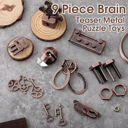 Wettarn 9 Pcs Metal Brain Teasers 3D Steel Puzzle Set, Elegant Style - style: Elegant Style