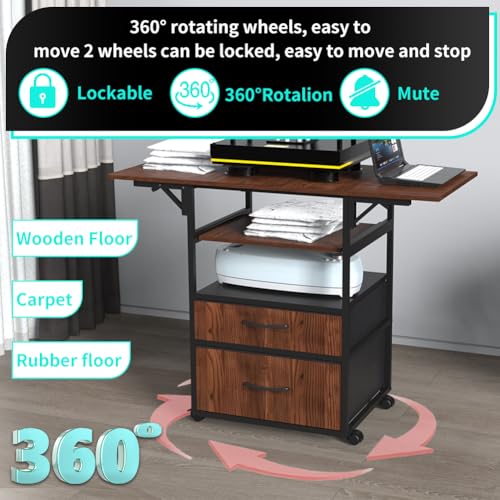 Heat Press Table with Pull-Out Tray, 4-Tier Rolling Workstation - color: Brown