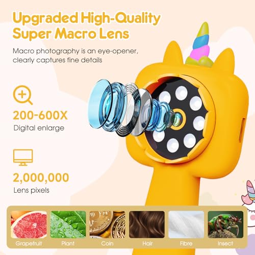 2.4" Screen Kids Microscope, 4K Handheld Digital Microscope - color: Yellow