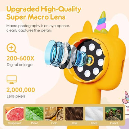 2.4" Screen Kids Microscope, 4K Handheld Digital Microscope - color: Yellow