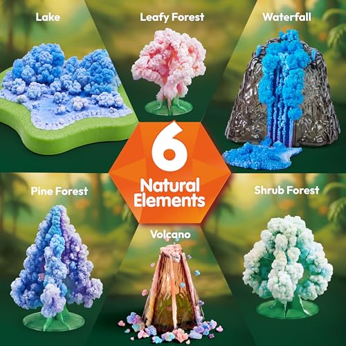 JOVA Klever Kits Crystal Land Growing Lab- Craft Kits for Kids Aged 8+ Science Gifts with 6 Unique Natural Elements and Light-Up Base, STEM Activities Birthday Gift