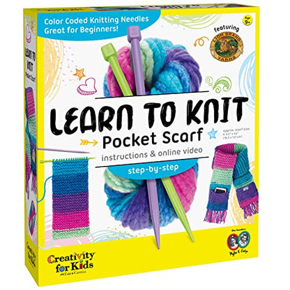 Creativity for Kids Learn to Knit Pocket Scarf - DIY Knitting Kit for Beginners, Kids Craft Kit - style: Pocket Scarf