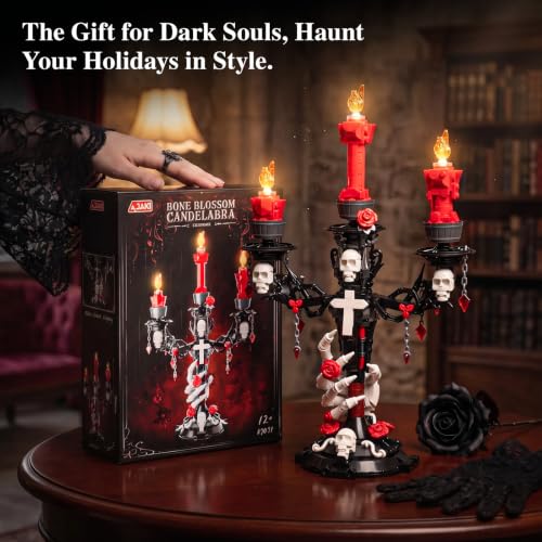 JAKI Gothic Skull Hand Roses Candelabra Building Kit with LED Light