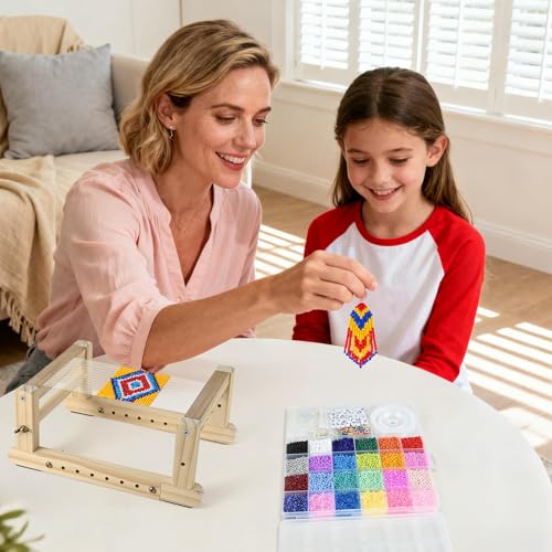 Adjustable Bead Loom Kit for Adults Wood Beading Loom Supplies Practical Jewelry Making Accessories Beading Kits Jewelry Earring Belts Making Tools Gifts for Christmas Beginners DIY Craft Lover