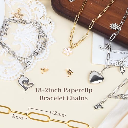 Wisreach 16 PCS 18K Gold Plated Paperclip Necklace — 18 Inch Stainless Steel Necklace Chains with 2 Inch Extender for Jewelry Making, Durable & Tarnish-Resistant Charm Chains for Women (Gold & Silver) - size: Size 2