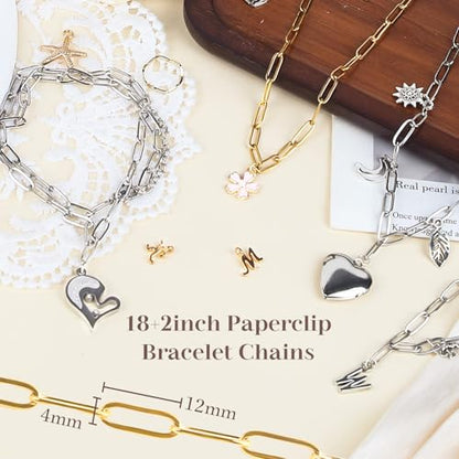 Wisreach 16 PCS 18K Gold Plated Paperclip Necklace — 18 Inch Stainless Steel Necklace Chains with 2 Inch Extender for Jewelry Making, Durable & Tarnish-Resistant Charm Chains for Women (Gold & Silver) - size: Size 2