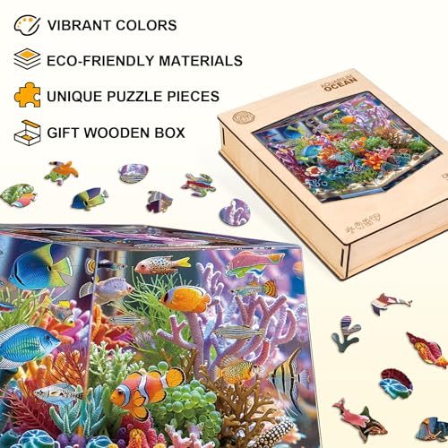 Wooden Puzzles for Adults, 7.7 * 7.4 in 95 pcs Ocean Aquarium Wood Puzzles - color: Ocean Aquarium, size: Small