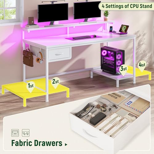 DurayLoly 39.3" Computer Desk with Power Outlet & Fabric Drawer,White - color: White, size: 39.3 IN