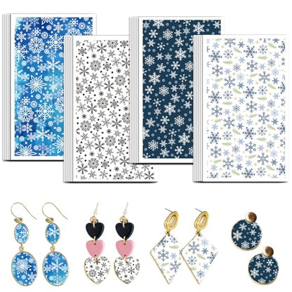 OLYCRAFT 24Pcs Snowflake Transfer Paper 4 Styles Winter Transfers Paper for Polymer Clay Transfers Sheets Snow Clay Transfer Papers Small Ceramic Decals for Earrings Jewelry Making - style: Snowflake