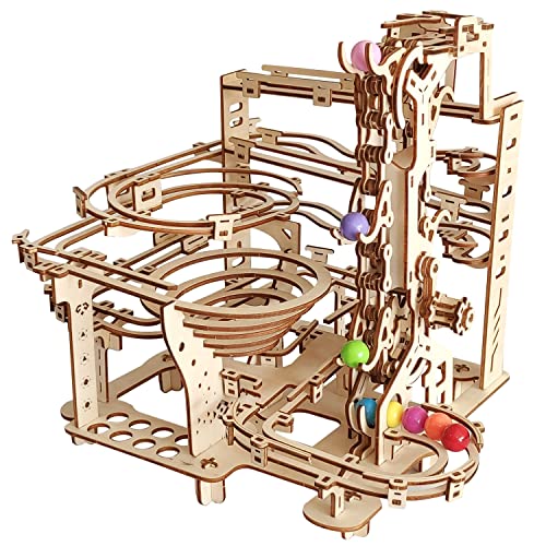 3D Wooden Marble Run Puzzle, Wood Crafts Mechanical Marble Run DIY Assembly Building Model Kits, Wooden Crafts Brain Teaser Puzzles, Christmas Birthday Gifts for Adults & Teens - color: Marble Run