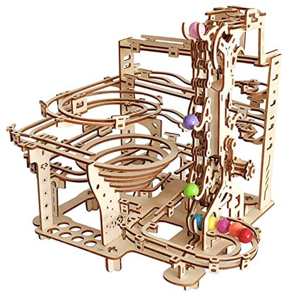 3D Wooden Marble Run Puzzle, Wood Crafts Mechanical Marble Run DIY Assembly Building Model Kits, Wooden Crafts Brain Teaser Puzzles, Christmas Birthday Gifts for Adults & Teens - color: Marble Run