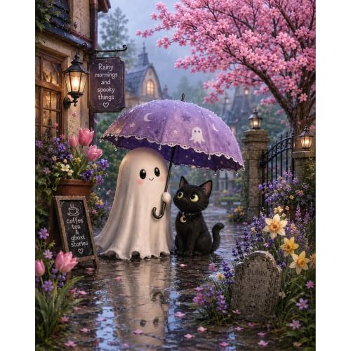 Halloween Paint by Numbers Kit for Adults,Ghost Adult Paint by Number 16x20 - color: Halloween Ghost Cat, size: 16*20inch