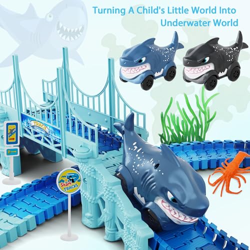 Track Race Car Toys for Kids, Create A Ocean World Race Road Race Tracks - color: Blue-shark