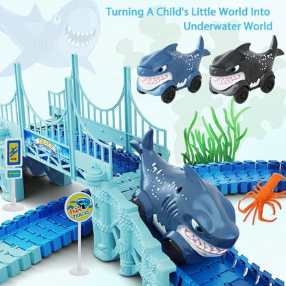 Track Race Car Toys for Kids, Create A Ocean World Race Road Race Tracks - color: Blue-shark