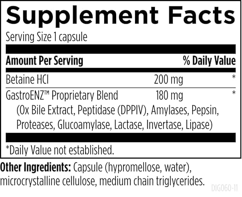 Designs for Health Digestzymes - Digestive Enzymes + Betaine Hydrochloride for Gas & Bloating Relief - Pepsin, Ox Bile, Lactase Enzyme & Lipase Enzymes for Digestion (60 Capsules) (Pack of 2) - size: 60 Count (Pack of 2)