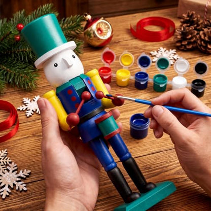 Beeveer 10" Wooden Nutcracker Paint Kit with Brush Acrylic Paints, Drummer - style: Drummer