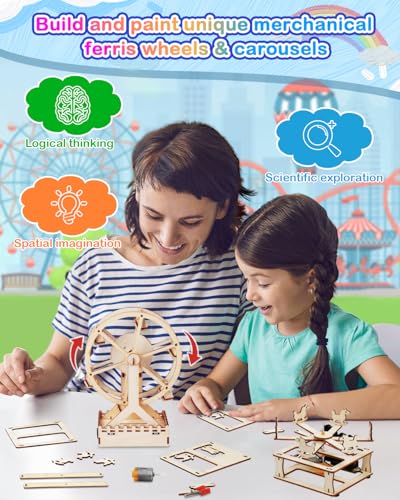 Poraxy 4 in 1 STEM Kits for Kids Ages 5-7 8-10 8-12,3D Wooden Puzzles, Science Project Model Craft Building Engineering Kit,STEM Toys for Ages 8-13,Birthday Gifts for Girls 6 7 8 9 10 11 12 Year Old