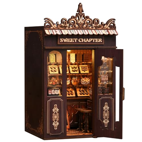 Book Nook Kit, DIY Dollhouse Miniature House with LED Bookshelf Decor Home Decor, 3D Wooden Puzzle Craft and Creative Gifts for Adults, Teens, Beginners (Sweet Chapter) - style: Sweet Chapter