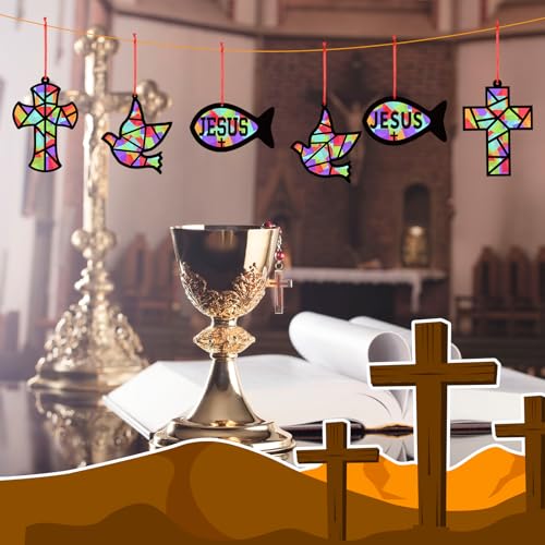 Sinload 24 Sets Religious Sunday School Cross Fish Dove Tissue Paper Crafts - style: Dove Fish Cross