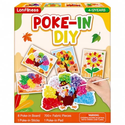 Lonfliness 8 Pcs Fall Thanksgiving Poke in Craft Kit for Kid Mess Free DIY - style: Fall Thanksgiving