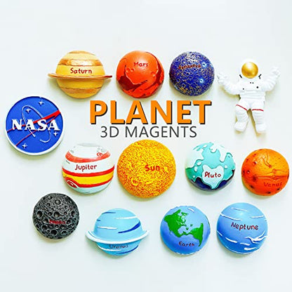 13PCS Space Magnet Set - 3D Solar System Planet Toys with Sun, 8 Planets, Moon, Pluto, Astronaut - Strong Magnets for Fridge, Lockers & Room Decor - Gift Box Included