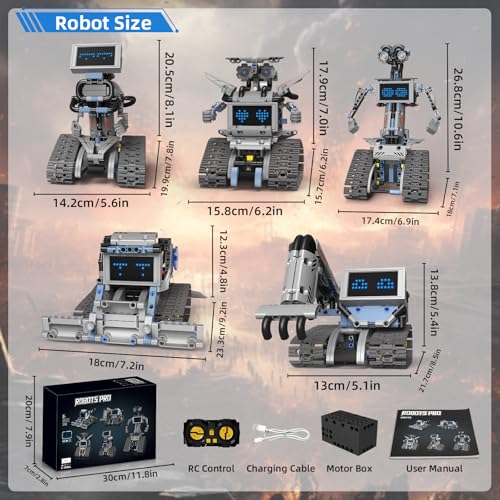 5 in 1 Johnny 5 Robot Building Kit, STEM Robot Building Set with APP & 2.4GHz Remote Control, Technic Transformable RC Robotics Toys for Kids Boys Age 6 7 8 9 10 11 12+, Birthday Gifts