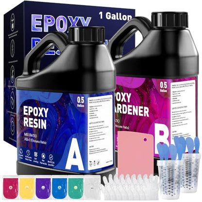 GRLELOU Epoxy Resin Kit 1 Gallon - No Yellowing & Less Bubble 2 Part Epoxy Resin for Beginners, 1:1 Ratio Art Resin for Wood Casting, Jewelry Making, Art Crafting & Countertop Coating (0.5Gal×2) - size: 1 Gallon