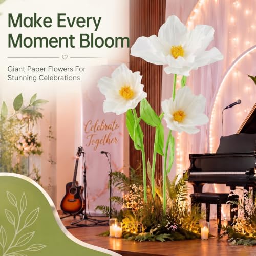 Moxweyeni 3 Pcs 5.5 ft Giant White Poppy Paper Flower DIY Kit with Stand - color: White, style: Poppy