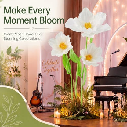 Moxweyeni 3 Pcs 5.5 ft Giant White Poppy Paper Flower DIY Kit with Stand - color: White, style: Poppy
