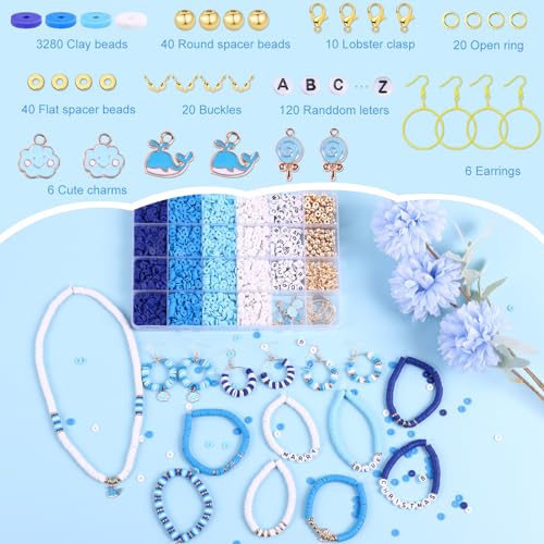 3500 PCS Clay Beads Bracelet Making Kit, Valentines Blue Beads for Crafts - color: Blue