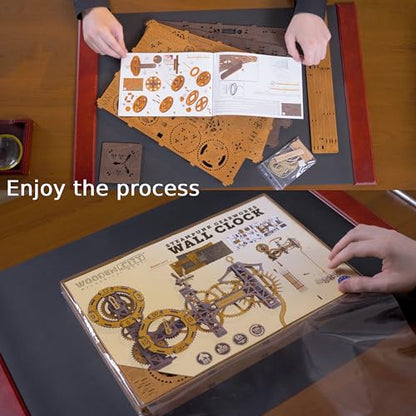 WOODEN.CITY Steampunk Gearworks 3D Wooden Puzzle Clock – DIY Wall Clock Model Kit – Build Your Own Clockwork Puzzle with Moving Gears – 288 Parts Mechanical Clock Building Kit for Adults