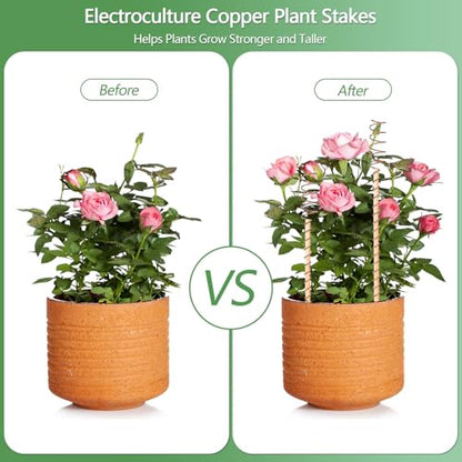 YBB 12 PCS Electroculture Copper Garden Stakes, 13.8'' and 17" Copper Coil Wire Plant Antennas for Electroculture Gardening - color: Wood