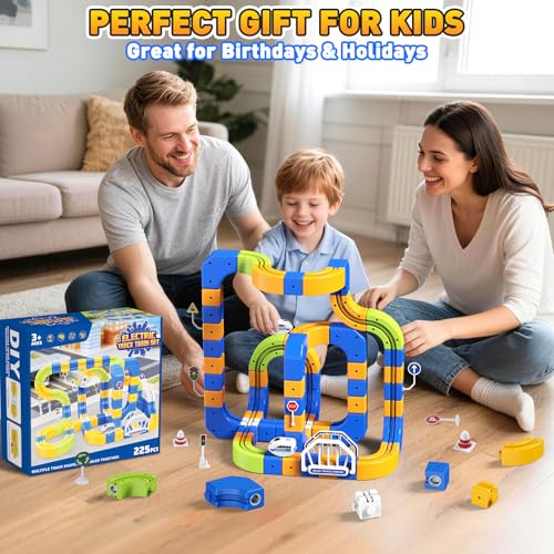 Electric Train Set for Kids 5-8, 225 Pcs 3D Track & 2 Trains - size: 225PCS(80 Tracks +2Trains)