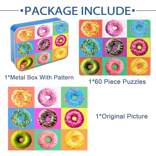 LELEMON Puzzles for Kids Ages 4-6, 60 Piece Puzzles for Kids in Metal Box - color: 9 Piece Donut