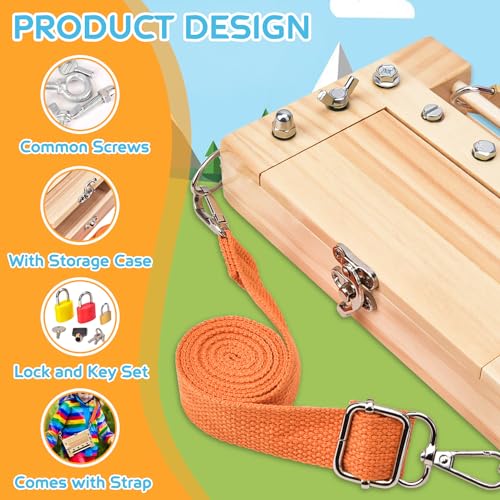 Montessori Screwdriver Board -Lock and Key Toy Set for Kids, Storage Wooden Tools Preschool Toys for 3 4 5 +Year Old, Fine Motor Skills Toys