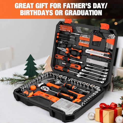 248-Piece Home Repair Hand Tool Set with Storage Case - color: Orange