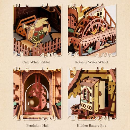 ROBOTIME 3D Wooden Puzzles for Adults-Cuckoo Clock Wooden Models for Adults to Build-435 Piece Model Kit with 2 Lights-Gift for Craft Enthusiast Model Building Set (Colourful)